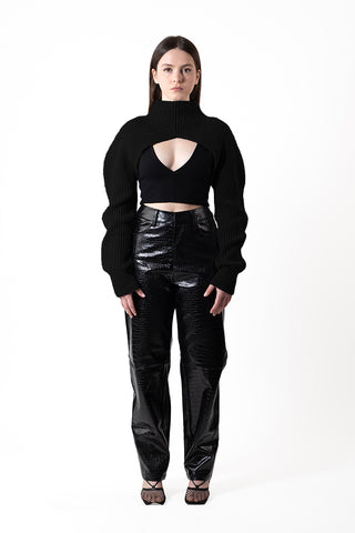 Black Super Cropped Knit Turtle Neck