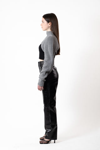 Grey Super Cropped Turtleneck Sweater