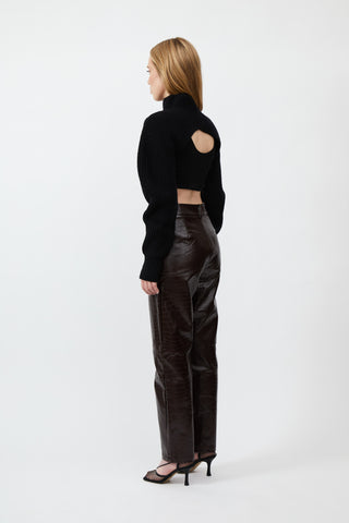 Brown Faux Leather Croc Pants